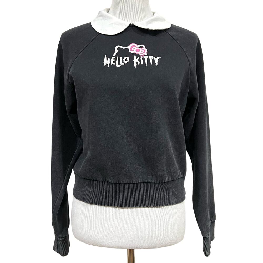 Hello Kitty & Forever 21 Sweatshirt Top Peter Pan Collar Washed Black Women’s M